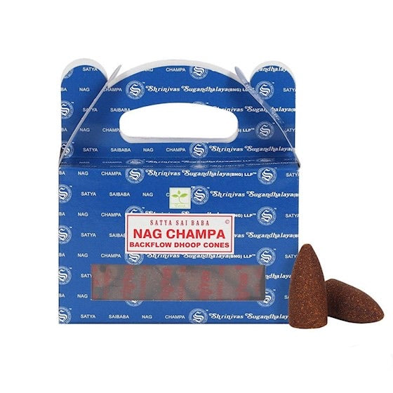 Κώνοι θυμιάματος αναστροφής ροής Satya Backflow Dhoop Cones -Nag Champa.Βάρος: 75 g.Περιεχει 24 κώνους. - mykarma.gr