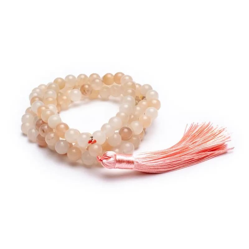 Mala από Ροζ Αβεντουρίνη (Pink Aventurine) & φούντα  -  108 χάντρες 0,8 cm + τσάντα.Μήκος: 100 cm  Βάρος: 105 g - mykarma.gr