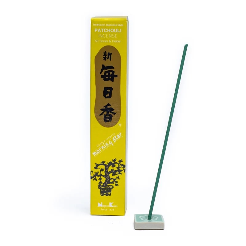 Ιαπωνικό Στικ  - Morning Star  - Patchouli - 50 Στικ + Βάση.Βάρος: 20 g. Χρόνος καύσης για κάθε Στικ 25 λεπτά. - mykarma.gr