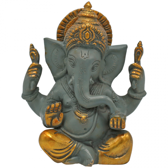 Ganesha - γκρι με χρυσαφί τελειώματα - Ορειχαλκος. Διαστάσεις 14 εκ Βάρος 1380 g - mykarma.gr