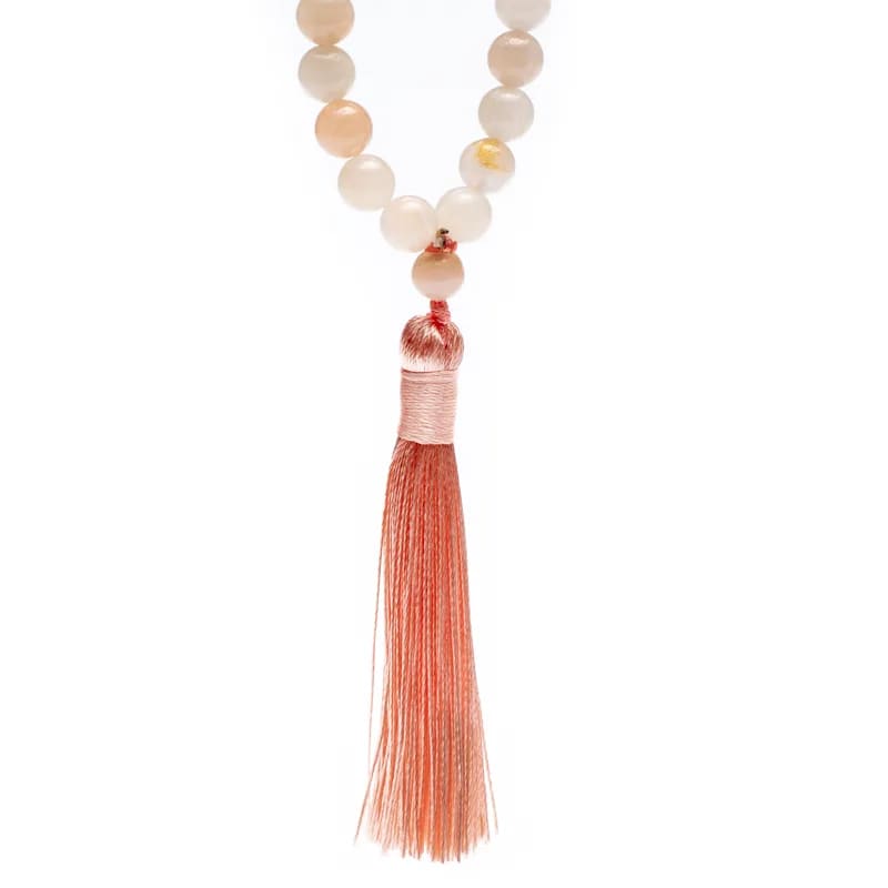 Mala από Ροζ Αβεντουρίνη (Pink Aventurine) & φούντα  -  108 χάντρες 0,8 cm + τσάντα.Μήκος: 100 cm  Βάρος: 105 g - mykarma.gr