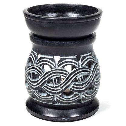 Καυστήρας απο μαύρη σαπούνοπετρα - "Celtic Knot" - με αφαιρούμενο δοχείο λαδιού 12cm - mykarma.gr