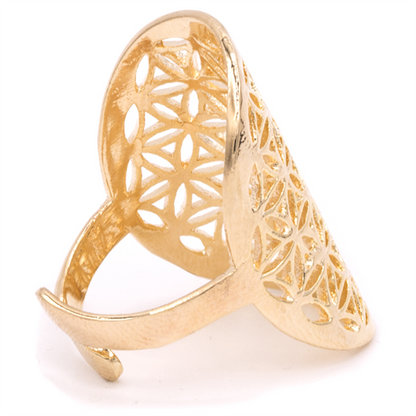 Δαχτυλίδι Flower of Life ορειχάλκινο χρυσό χρώμα.Διαστασεις 3x2cm. Μεγεθος ρυθμιζόμενο. - mykarma.gr