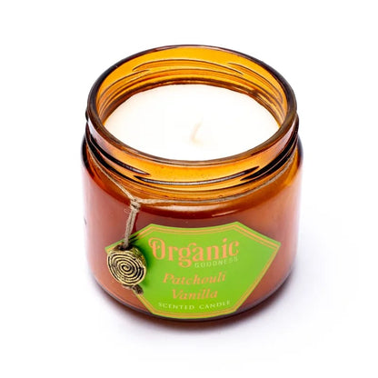 Κερί Σόγιας Organic Goodness με αιθέριο έλαιο Πατσουλί/Βανίλια (Patchouli/Vanilla)  200 g.Χρόνος καύσης 55 ώρες - mykarma.gr