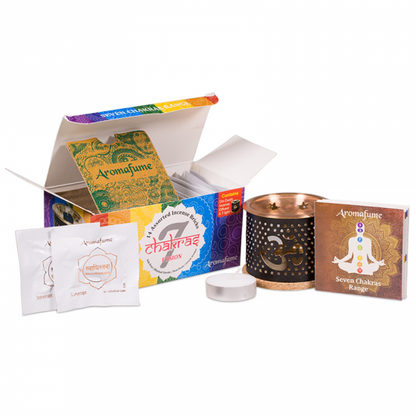 Σετ Aromafume 7 Chakra:Καυστήρας Ohm + 2 x 7 τσάκρα τούβλα/θυμιάματα.Βάρος: 160 g - mykarma.gr