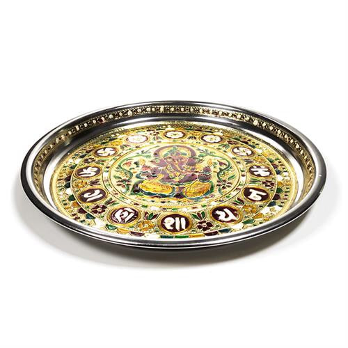 Δίσκος Προσφοράς Ganesha(Offering Plate). Βάρος 300 γρ. Χρώμα:Ασήμι,Πολύχρωμο Υλικό:Αλουμίνιο & Ανοξείδωτο ατσάλι.Μέγεθος:28x2.5 εκ. - mykarma.gr