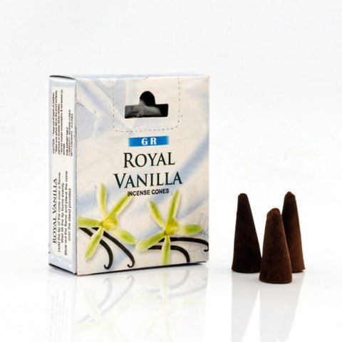 Κώνοι θυμιάματος Royal Vanilla - Βανίλια. Βάρος: 20 g.Περιεχει 10 κώνους + Βάση. - mykarma.gr