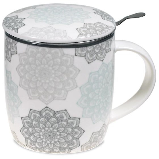 Ενα υπέροχο δώρο! Tea Infuser-Κούπα Mandala Γκρι - Πορσελάνη 400 ml. - mykarma.gr
