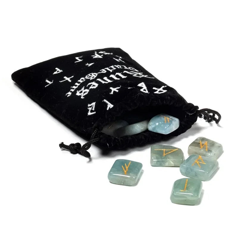 Runes Oracle Game-Σετ από 25 Ρουνάκια από Ακουαμαρίνα για Μαντεία σε βελούδινη τσάντα-δεν περιέχει επεξηγηματικό φυλλάδιο. - mykarma.gr