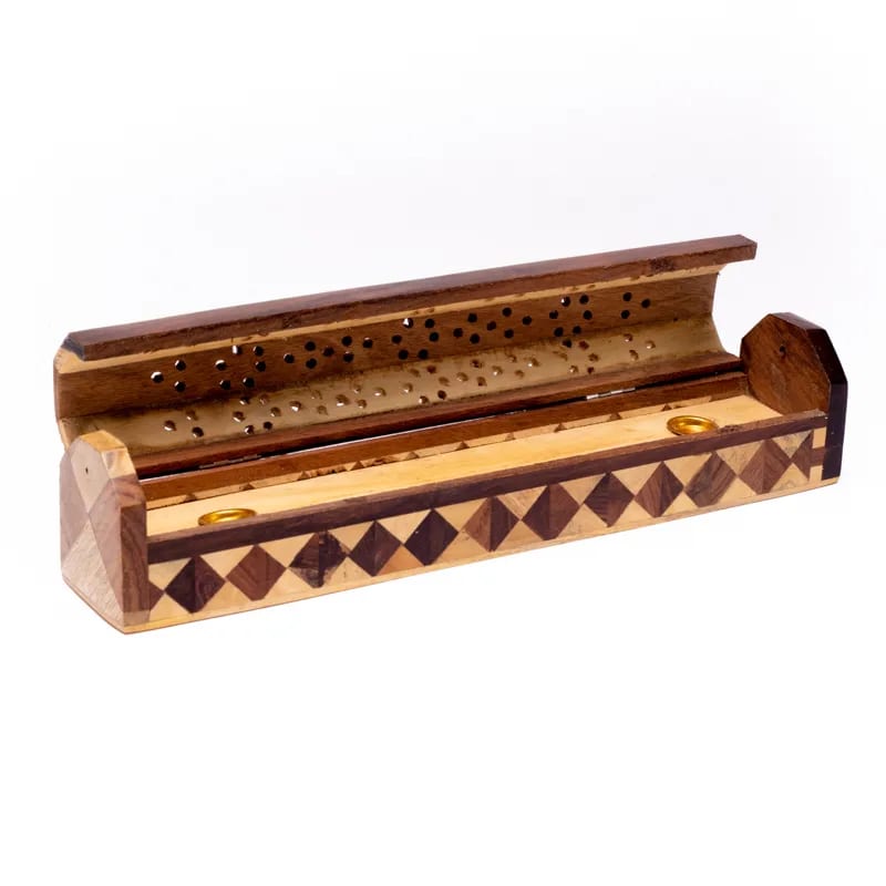 Καυστήρας για Στικ & Κώνους(joss stick)κουτί αποθήκευσης-δίχρωμο. Μέγεθος 30cm Υλικό:Ξύλο. - mykarma.gr
