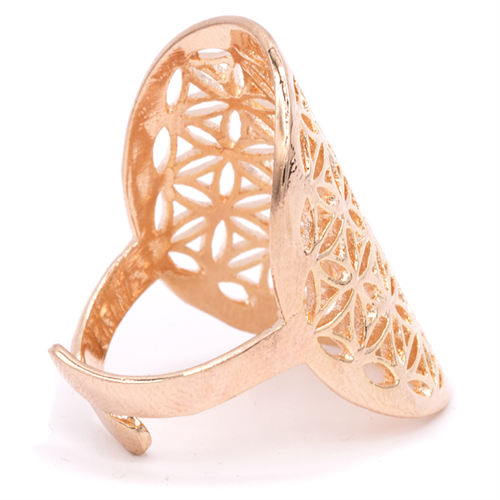 Δαχτυλίδι Flower of Life ορειχάλκινο ροζ χρυσό χρώμα.Διαστασεις 3x2cm. Μεγεθος ρυθμιζόμενο. - mykarma.gr