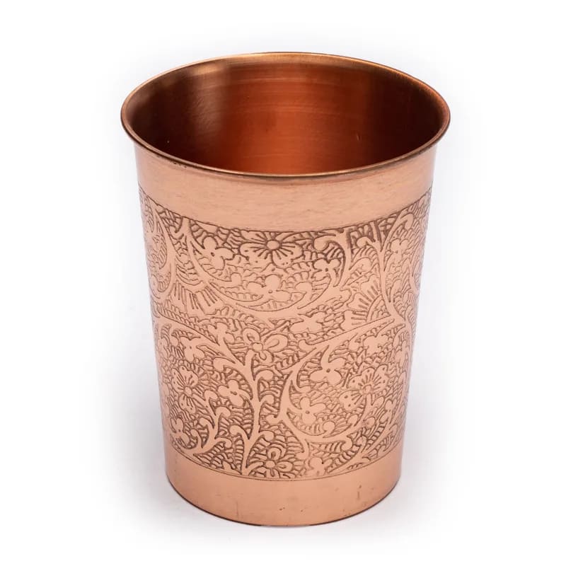 Χάλκινο Ποτήρι Νερού - Ornaments - Σκαλιστό  9 x 7,5 cm  250ml - mykarma.gr