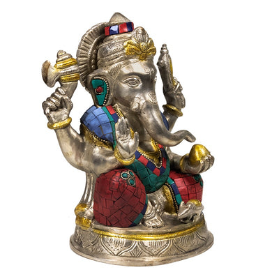 Άγαλμα Ganesh με μωσαϊκη διακόσμηση απο Ημιπολύτιμες Πέτρες.Διαστάσεις: 25 εκ - mykarma.gr