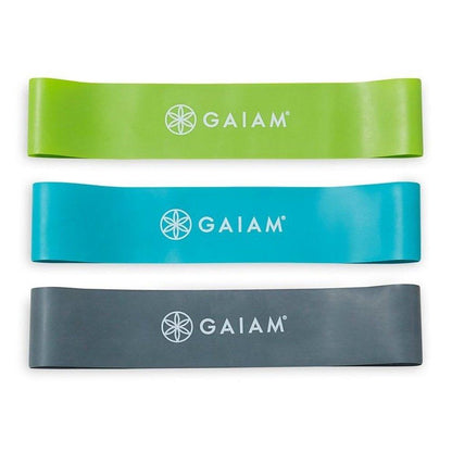 Gaiam -Set από 3 Pilates Restore Resistance mini Band Kit από φυσικό καουτσούκ - Light,Medium,Heavy - σε 3 χρώματα . Διαστάσεις 62 x 5 cm - mykarma.gr