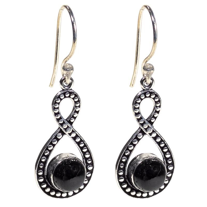Σκουλαρίκια με Μαύρη Τουρμαλίνη (Black Tourmaline) & Ορειχαλκο (χωρίς νικέλιο).Μέγεθος 4 εκ. - mykarma.gr
