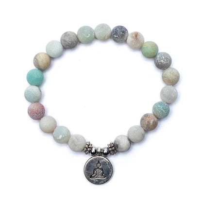 Mala / βραχιόλι με 21 χάντρες από Αμαζονίτη(Amazonite), με Βούδα-ελαστικό.Διαστάσεις: 0,8 cm - mykarma.gr