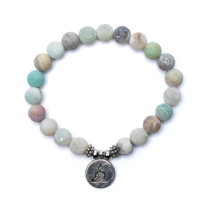 Mala / βραχιόλι με 21 χάντρες από Αμαζονίτη(Amazonite), με Βούδα-ελαστικό.Διαστάσεις: 0,8 cm - mykarma.gr