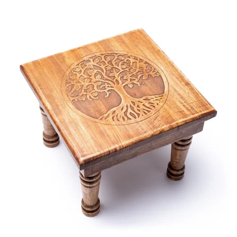 Βοηθητικό μικρό τραπέζι από ξύλο μάνγκο «Δέντρο της Ζωής».Διαστάσεις: 30 x 30 x 23 cm Βάρος : 2250 g - mykarma.gr