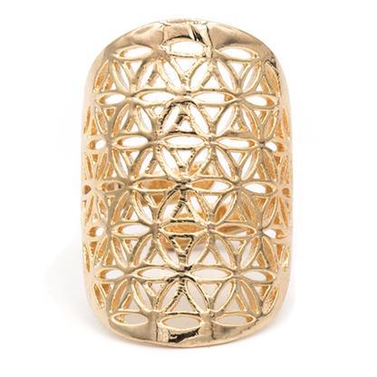 Δαχτυλίδι Flower of Life ορειχάλκινο χρυσό χρώμα.Διαστασεις 3x2cm. Μεγεθος ρυθμιζόμενο. - mykarma.gr