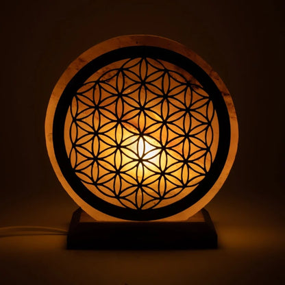 Λάμπα απο αλάτι Ιμαλαΐων- “Flower of life” Πορτοκαλί-Καλώδιο + LED Βάρος: 5000 g. Διαστάσεις: ± 22x19x10 εκ - mykarma.gr