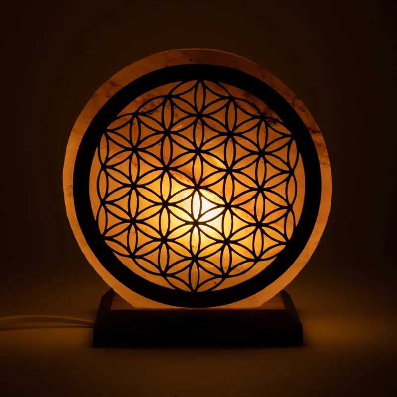 Λάμπα απο αλάτι Ιμαλαΐων- “Flower of life” Πορτοκαλί-Καλώδιο + LED Βάρος: 5000 g. Διαστάσεις: ± 22x19x10 εκ - mykarma.gr