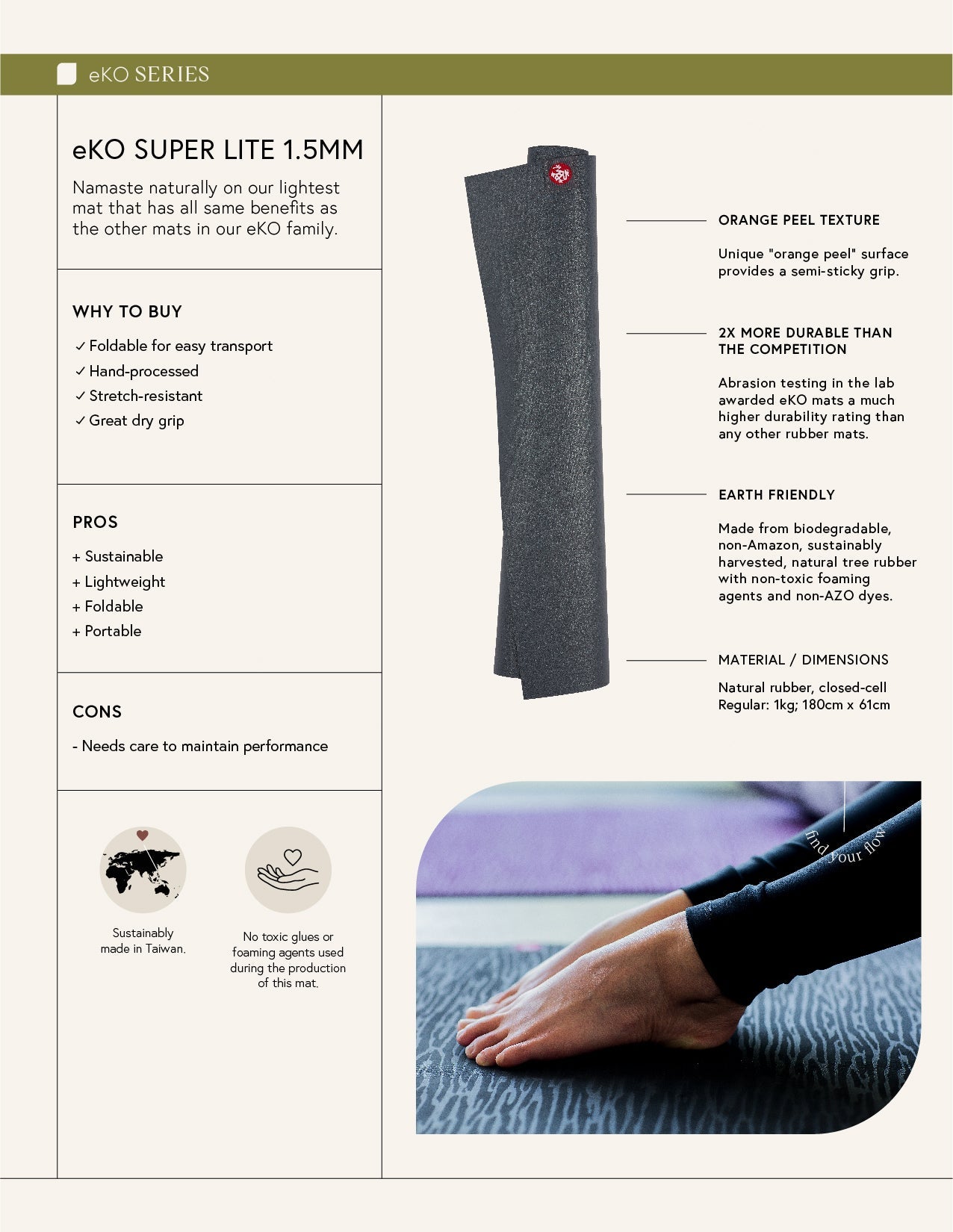 Νέο Στρώμα Manduka Travel eKO® superlite yoga mat - Charcoal (Grey)  1,5mm  180cm x 60cm  1kg - mykarma.gr