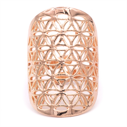 Δαχτυλίδι Flower of Life ορειχάλκινο ροζ χρυσό χρώμα.Διαστασεις 3x2cm. Μεγεθος ρυθμιζόμενο. - mykarma.gr