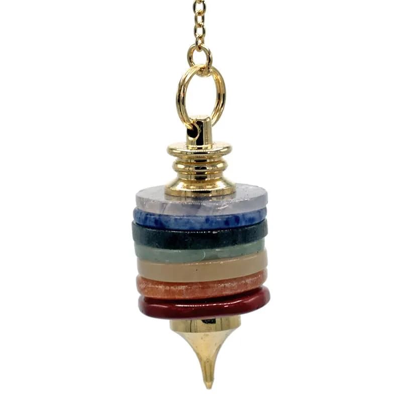 Εκκρεμές (Pendulum) με 7 ημιπολύτιμες πέτρες Τσάκρας.Διαστάσεις: 4 × 1,8 cm Βάρος:16 g - mykarma.gr