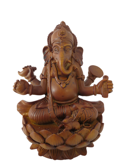 Αγαλμα Ganesh με ποντικάκι σε Λωτό - καφέ χρώμα. Διαστάσεις:11 x 8 cm Βάρος:150 g - mykarma.gr