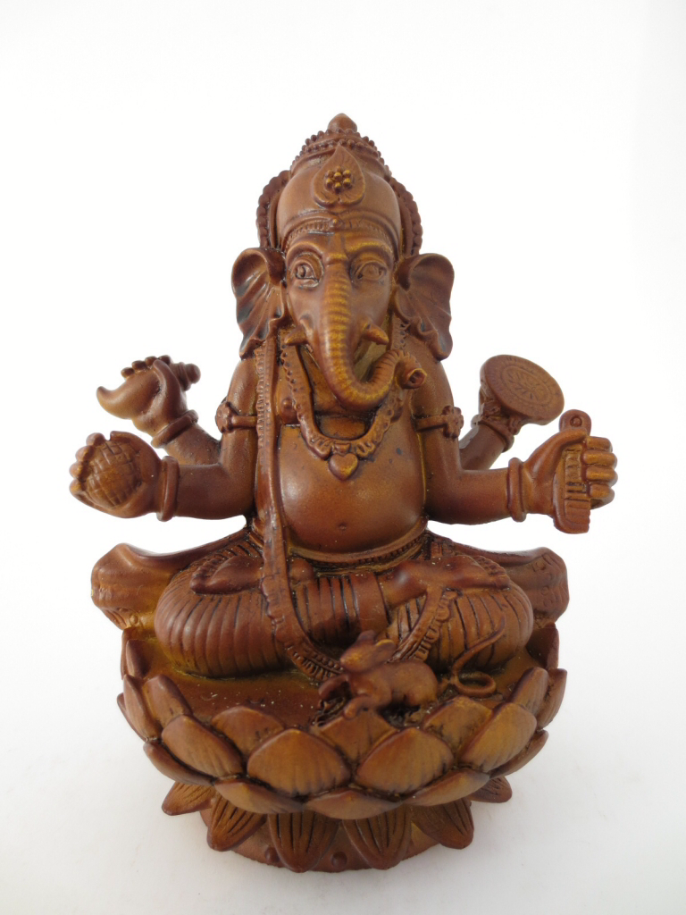 Αγαλμα Ganesh με ποντικάκι σε Λωτό - καφέ χρώμα. Διαστάσεις:11 x 8 cm Βάρος:150 g - mykarma.gr