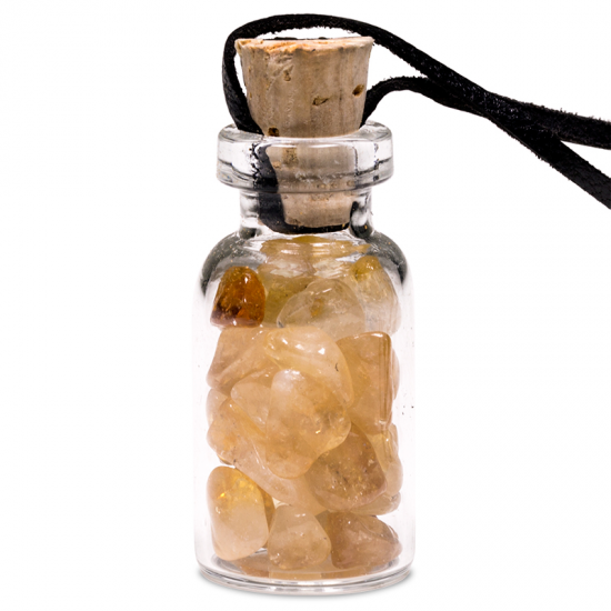 Φυσικό ορυκτό πέτρωμα σε γυάλινη συσκευασία δώρου με κορδόνι- Κιτρίνης. Διαστάσεις: 3,6 cm - mykarma.gr