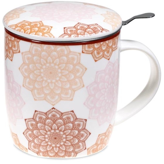 Ενα υπέροχο δώρο! Tea Infuser-Κούπα Mandala Ροζ - Πορσελάνη 400 ml. - mykarma.gr