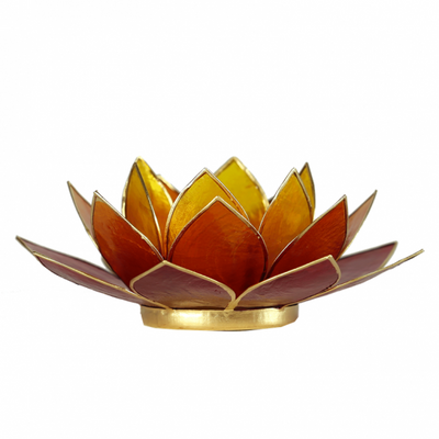 Lotus ατμοσφαιρικό φως Capiz τρίχρωμο: κίτρινο / πορτοκαλί / κόκκινο - με χρυσή επένδυση  13,5 εκ. - mykarma.gr