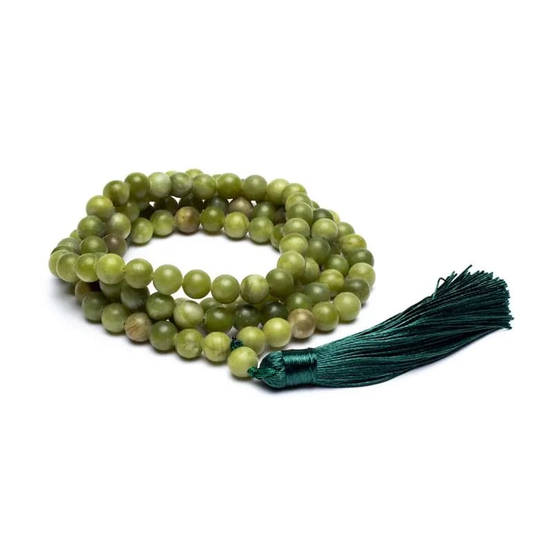 Mala από Πράσινο Νεφρίτη (Green Jade) & φούντα  -  108 χάντρες 0,8 cm + τσάντα.Μήκος: 100 cm  Βάρος: 105 g - mykarma.gr