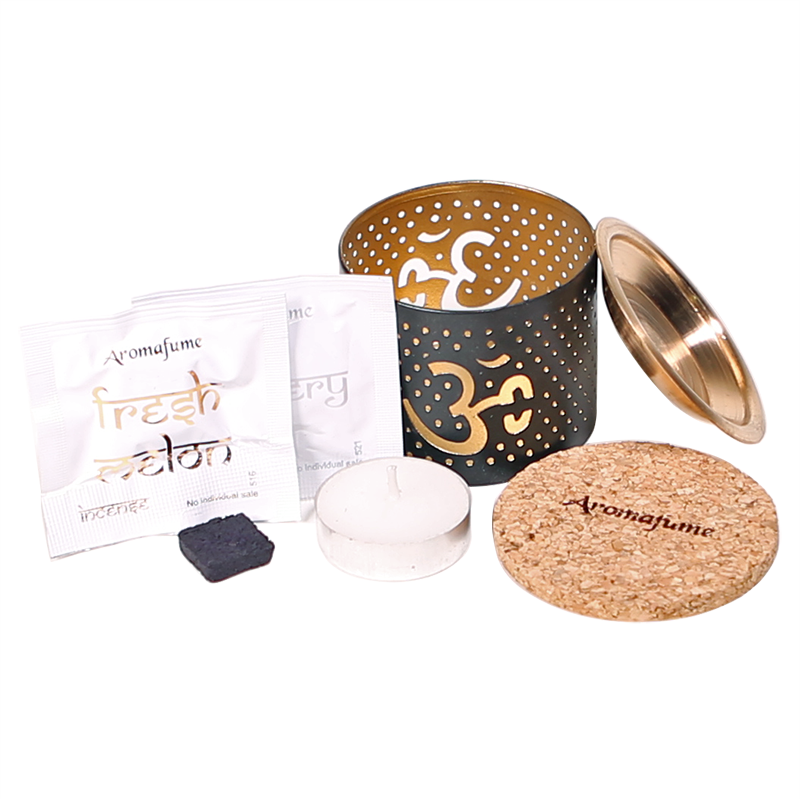 Καυστήρας Aromafume «Ohm»για θυμιάματα/τουβλάκια.Διαστάσεις 6,5x7cm.Βάρος: 100 g+ 9 Θυμιάματα/τούβλα Dragons Blood.Βάρος: 40 g - mykarma.gr