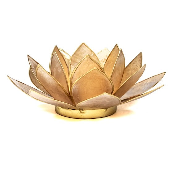 Lotus ατμοσφαιρικό φως Capiz δίχρωμο: χρυσό/μπεζ με χρυσή επένδυση  13,5 εκ. - mykarma.gr