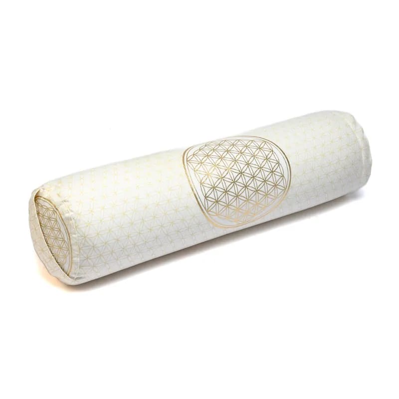 Στρογγυλό μαξιλάρι Bolster “Flower of Life”- Οργανικό βαμβάκι γεμάτο με φαγόπυρο. Διαστάσεις: 60 × 16 εκ - mykarma.gr