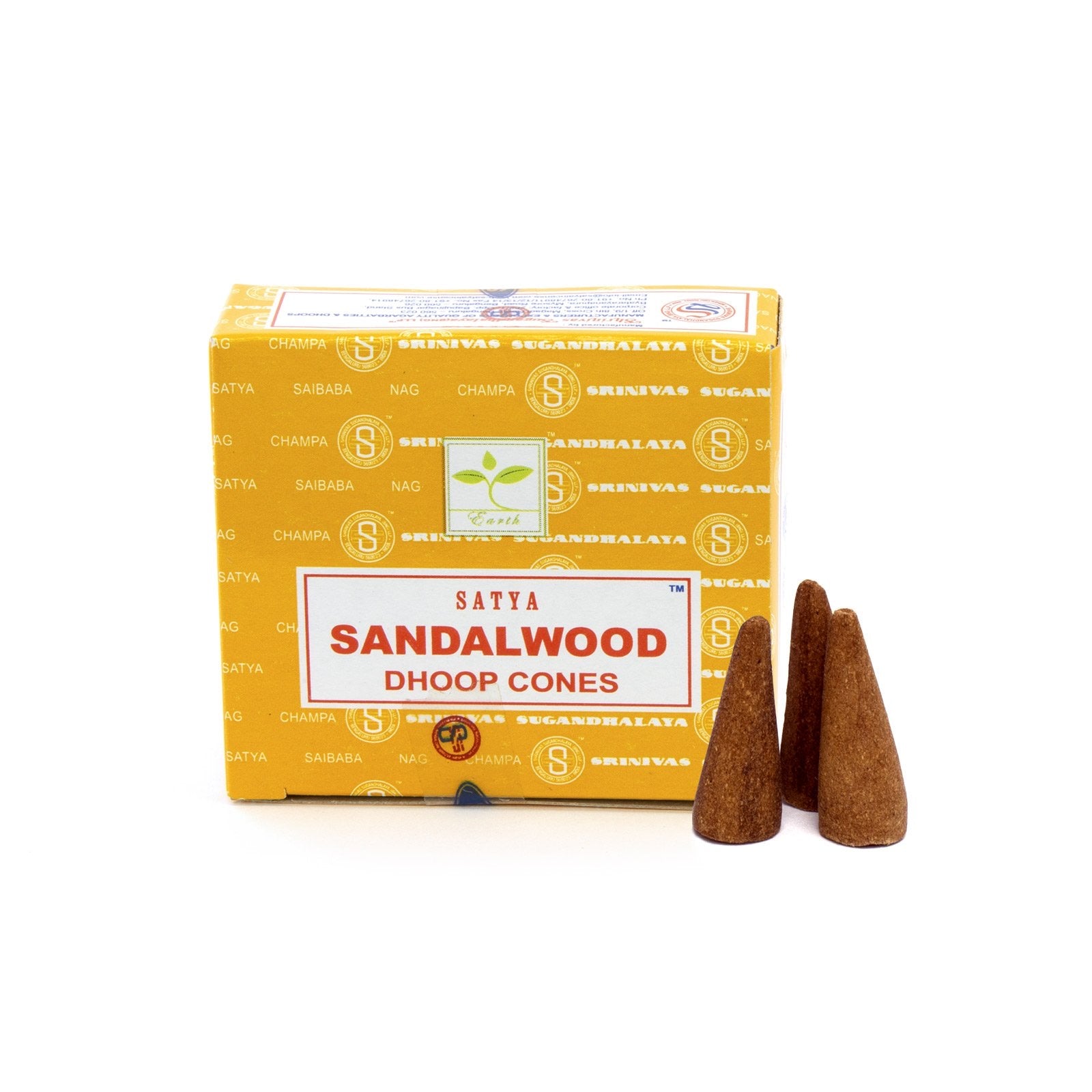 Κώνοι θυμιάματος Satya Nag Champa Sandalwood.Βάρος: 20 g.Περιεχει 12 κώνους + Βάση. - mykarma.gr