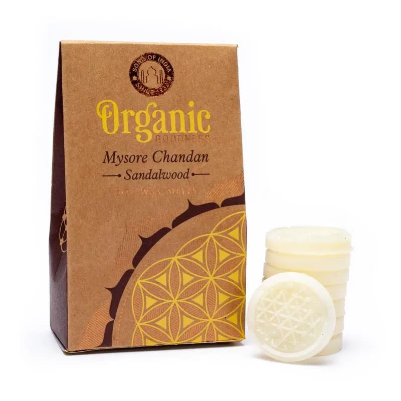 Organic Mysore Chandan Sandalwood Wax Melts-Χειροποίητο 100% οικολογικό αρωματικό κερί με Αιθέριο Έλαιο Σανδαλόξυλο -για καύση στον καυστήρα η Diffuser- 40 g - mykarma.gr