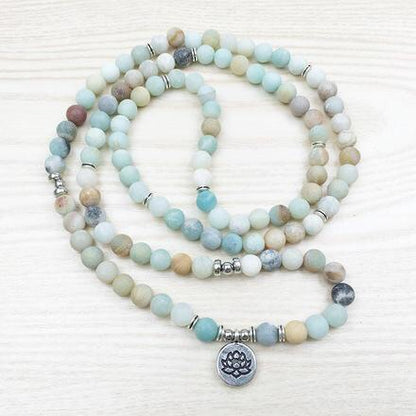 Mala με Αμαζονίτη(Amazonite) - ελαστικό - με Λωτό. Διαστάσεις: 0,8 cm + Τσάντα - mykarma.gr