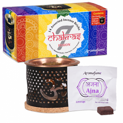 Σετ Aromafume 7 Chakra:Καυστήρας Ohm + 2 x 7 τσάκρα τούβλα/θυμιάματα.Βάρος: 160 g - mykarma.gr
