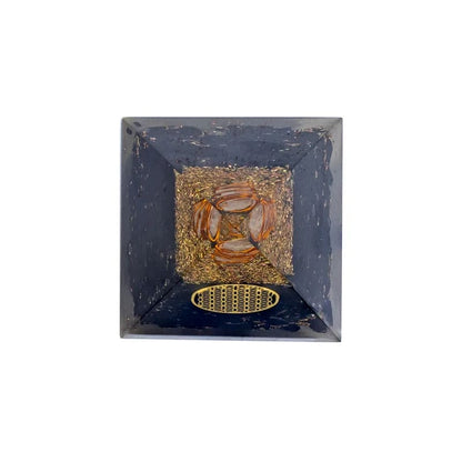 Οργονίτες-Orgone Πυραμίδα Μαύρη Τουρμαλίνη (Black Tourmaline) με «Λουλούδι της Ζωής».Διαστάσεις: 5 × 5 × 8 cm - mykarma.gr