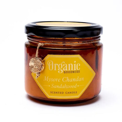 Κερί Σόγιας Organic Goodness με αιθέριο έλαιο Σανδαλόξυλο (Sandalwood)  200 g.Χρόνος καύσης 55 ώρες - mykarma.gr