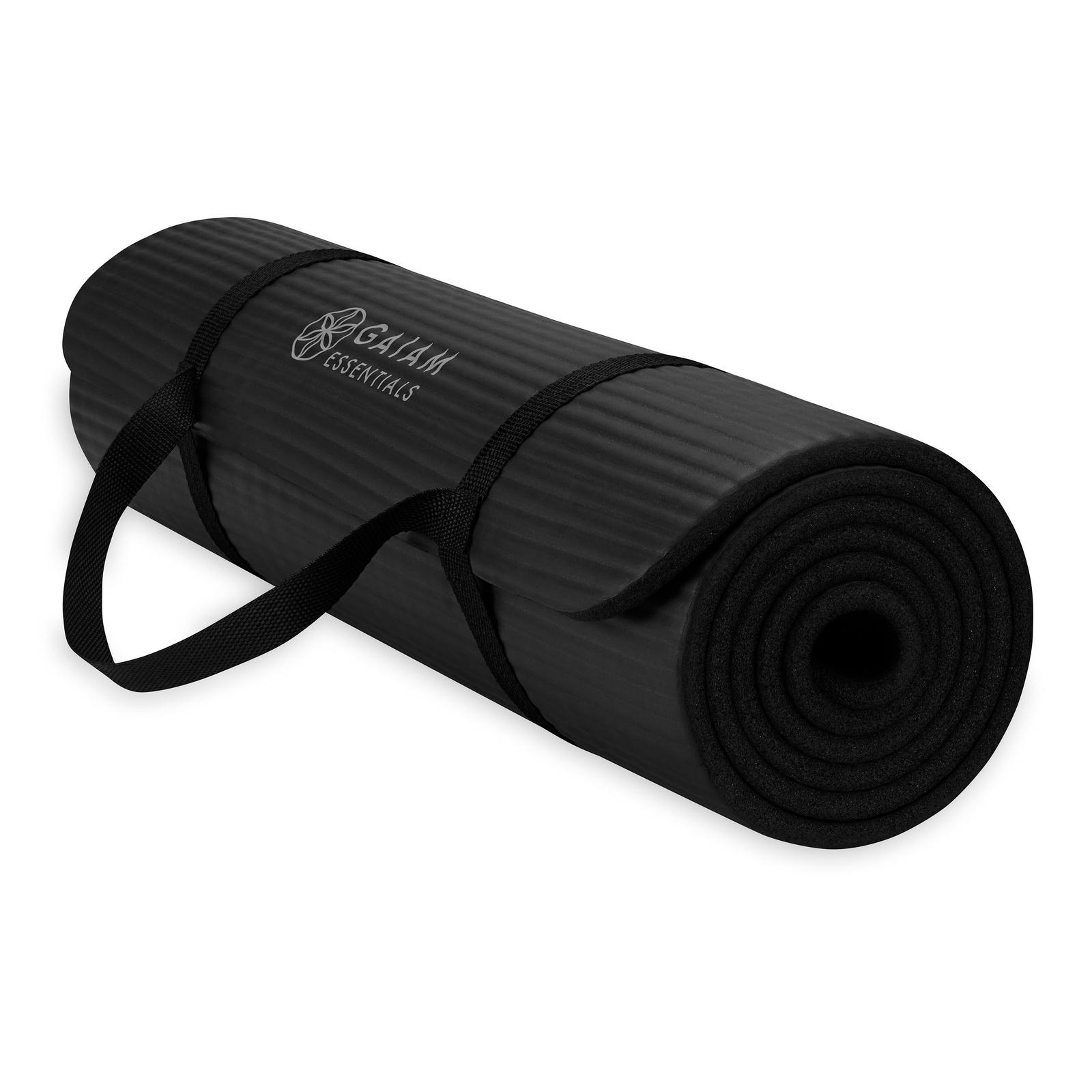 Gaiam Fitness mat- Στρώμα για Aerobic & Pilates + ιμάντας μεταφοράς δώρο - μαύρο  10 mm  172 cm x 61 cm. - mykarma.gr