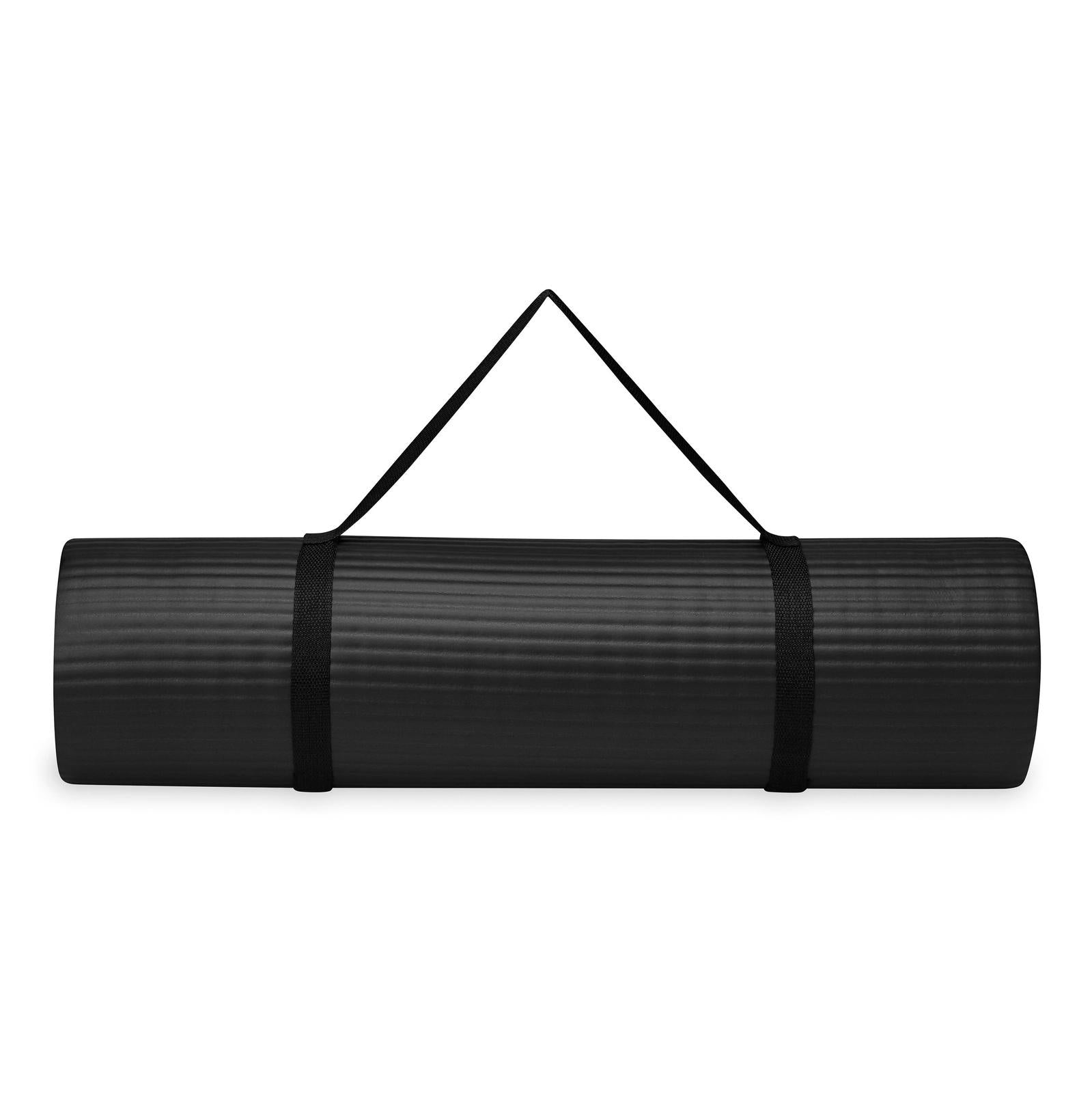Gaiam Fitness mat- Στρώμα για Aerobic & Pilates + ιμάντας μεταφοράς δώρο - μαύρο  10 mm  172 cm x 61 cm. - mykarma.gr