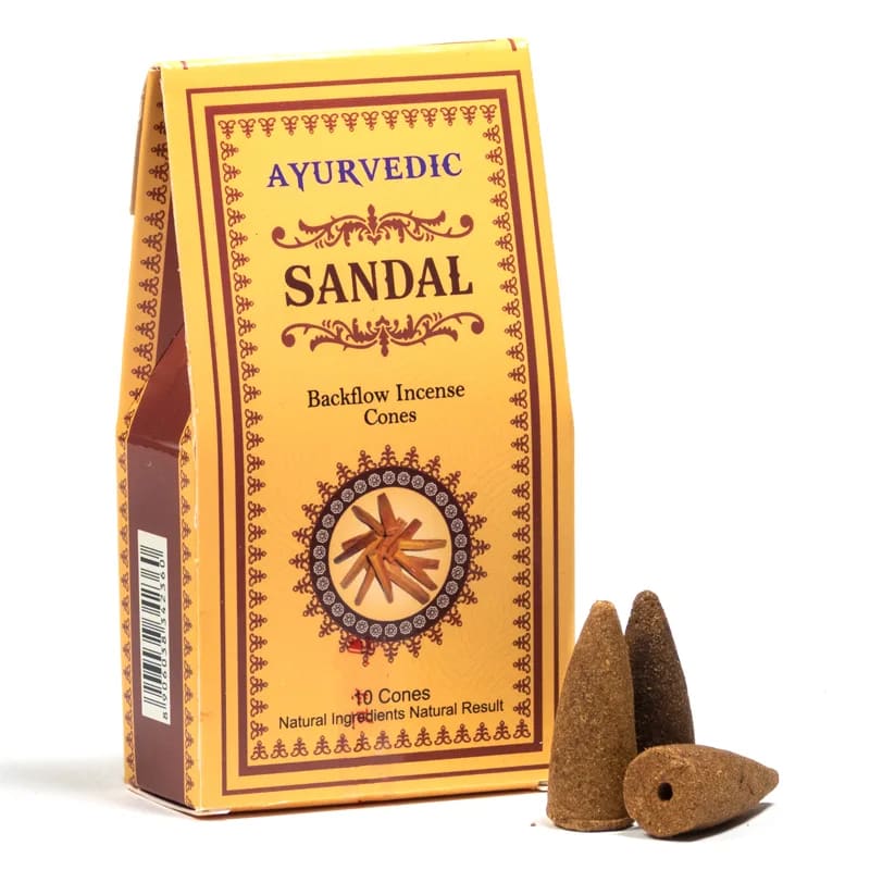 Κώνοι θυμιάματος αναστροφής ροής Backflow-Ayurvedic Sandalwood (Σανδαλόξυλο).Βάρος: 30 g.Περιεχει 10 κώνους. - mykarma.gr