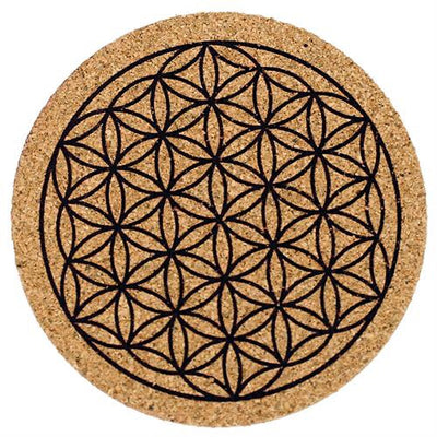 Σετ απο 6 σουβέρ απο Φελλό με το σύμβολο Flower of Life .Μέγεθος 8 εκ. - mykarma.gr