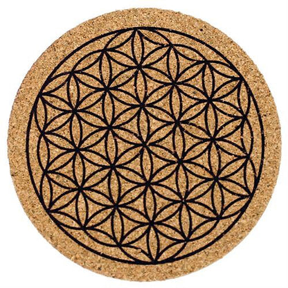 Σετ απο 6 σουβέρ απο Φελλό με το σύμβολο Flower of Life .Μέγεθος 8 εκ. - mykarma.gr
