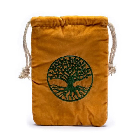 Βελούδινο Τσαντάκι με κεντημένο «Δέντρο της Ζωής» χρυσό με πράσινο. Διαστάσεις: 19 × 13 εκ - mykarma.gr