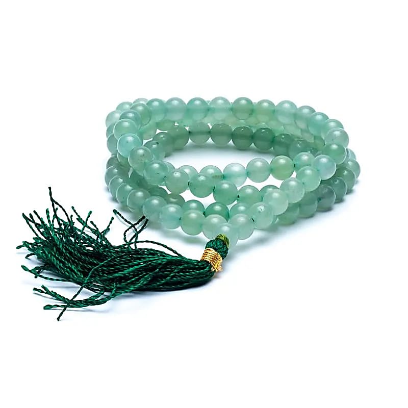Mala Πράσινη Αβεντουρινη (Green Aventurine) AA ποιότητας 108 χάντρες με Ohm + τσάντα  Διαστάσεις: 0,6 cm - mykarma.gr